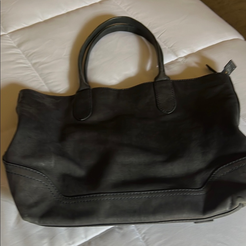Classic Black Leather Tote with Rounded Handles